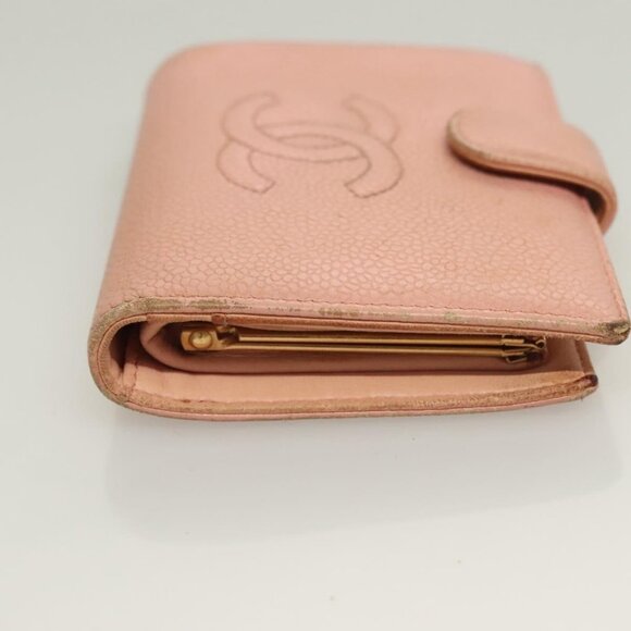 CHANEL Grained Calf Skin COCO Mark Bifold Wallet Pink Gold CC Auth am8671 - Picture 5 of 16